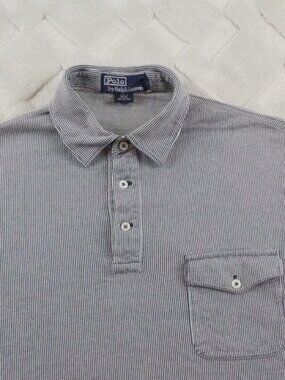 vintage Polo Ralph Lauren Polo Shirt Mens Medium Pinstriped Blue